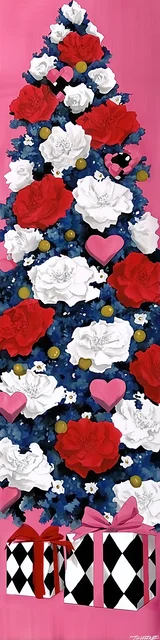 Free printable Christmas bookmarks of a Christmas tree in a checker pot